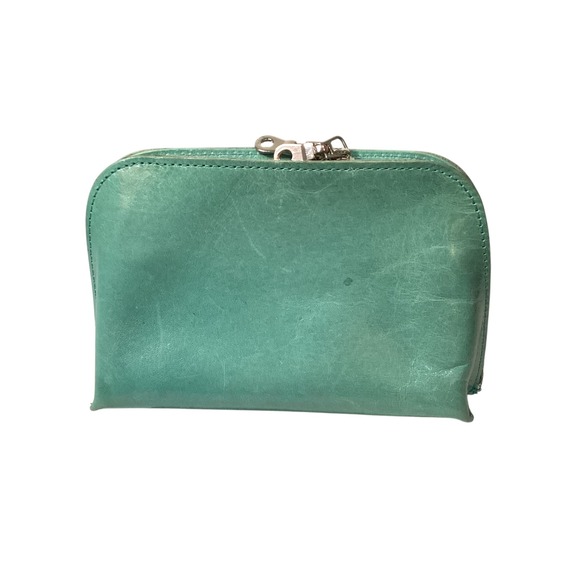 Abas Leather Small Zip Around Wallet Coin Purse Aqua‎ Blue EUC - Picture 1 of 9